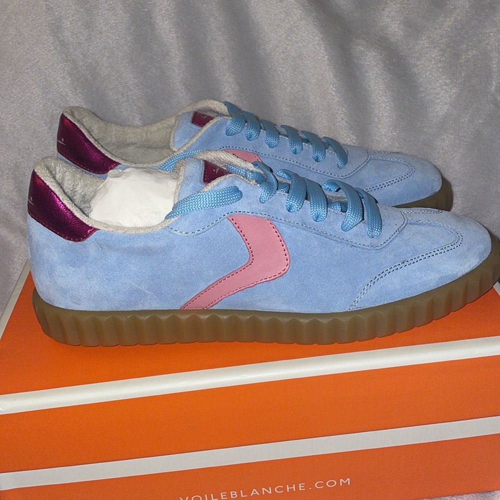 NWT VOILE BLANCHE INES Suede Sneakers in Light Blue-Pink - Picture 10 of 15